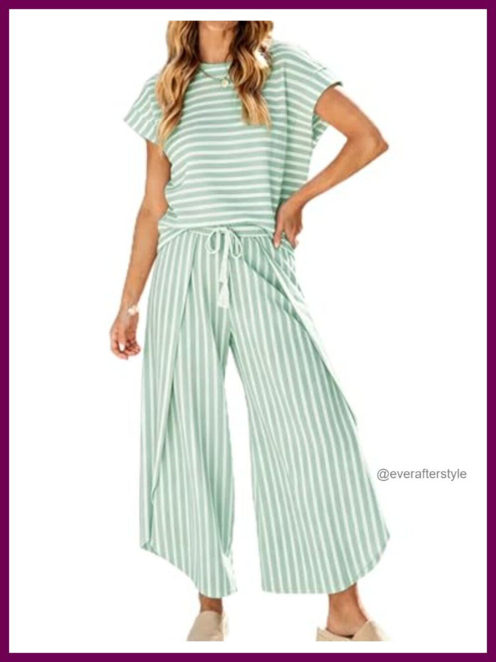 Womens Striped 2 Piece Outfit Tulip Hem Capri Pant Set